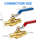 3/4 Inch Brass PEX Ball Valve Set Full Port Quarter Turn Shutoff Hot And Cold Water Supply Red Blue Handles Lead Free Brass