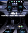 Heavy Duty USB C Car Charger Adapter With Built In Volt Meter And Voltage Display Dang Fast Charging Hub for 6 phones in car.