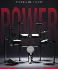 Electric Drum Set With Kick Tower And Mesh Pads Jam Ready 8 Inch Tower Kick Drum 10 Inch Dual Zone Snare 10 Inch Dual Zone Cymbals With Choke 360 Sounds USB MIDI User Kit Throne Included in a dark setting.