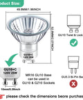 Dimensions and features of GU10 120V 25W Halogen Bulbs For Wax Warmer Scent Melt Candle Warmer, Dimmable MR16 JDR 2700K, Pack of 4.