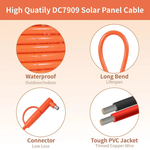 High quality 8mm DC Extension Cable 20ft With DC7909 Male To Female Solar Cable And DC8020 Adapter, waterproof tinned copper wire.