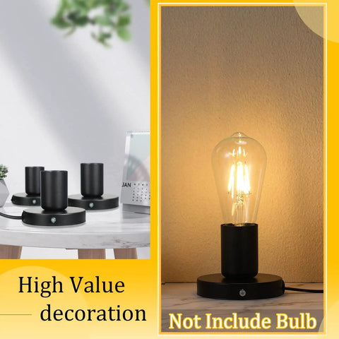 2 Pack Polished Metal Desk Lamp Bases With E26 E27 Screw Socket Heads on table, one lit with bulb, 6 ft cord visible