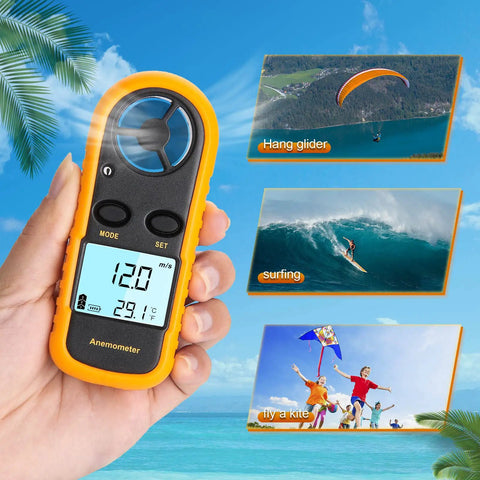 Handheld Anemometer Wind Meter With Temperature Readout, Lightweight Digital Wind Speed Gauge For Outdoors, Measures Maximum, Average And Current Wind Speed In MPH, Meters Per Second, Kilometers Per Hour, Feet Per Minute, Knots, And Wind Chill; orange handheld meter