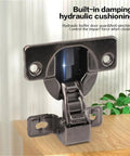 Smooth As Butter Concealed Cabinet Hinges Heavy Duty Short Arm Design With Hydraulic Buffer Stops Door Slamming Dead On Narrow Side Panels Quick Install Set Of Two Black Finish close-up view highlighting hydraulic cushioning feature.