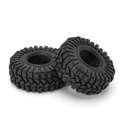 Two King Trekker S5 1.3 Inch All Terrain RC Crawler Tires 70x27mm with aggressive side lugs and sticky S5 compound for off-road use