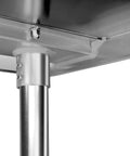 Close-up of NSF Certified Stainless Steel Workbench 24x36 Inch Heavy Duty Beast Mode Top, galvanized leg, commercial grade.