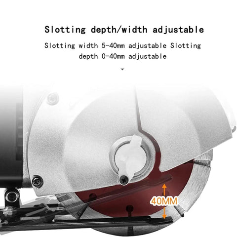 Close-up of Beast Of An Electric Wall Chaser For Concrete, 5500W Grooving Cutter showing adjustable depth and width measurement.