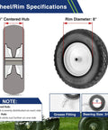 Diagram showing 4.80/4.00-8 flat free tire and wheel with grease fitting, 3 inch centered hub, 3/4 inch bearings, for hand trucks