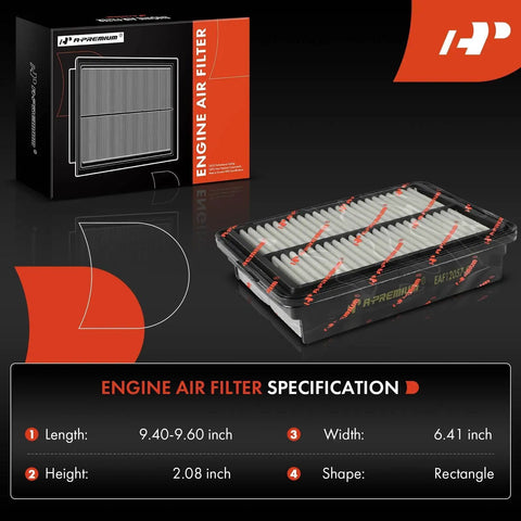 Engine Air Filter For Hyundai Elantra 2017-2020 Elantra GT 2018-2020 Kona 2018-2023 Veloster 2019-2021 Kia Forte 2019-2023 box and filter view