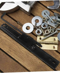 Black Seat Slider Track Set For Bucket Seats No Hassle Install Sliding Rails Mounting Frame with assorted hardware on a wooden surface