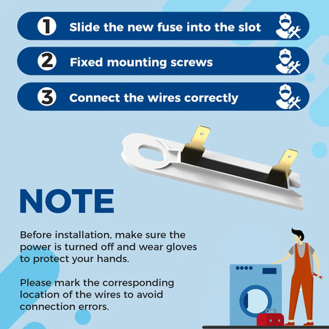 Installation guide for Three Pack Dryer Thermal Fuse Replacement Kit 196 Fahrenheit Non Resettable Overheat Protector steps.