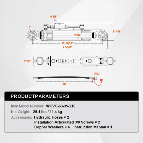 Heavy Duty Hydraulic Top Link Tractor Attachment Adjustable Cylinder Kit Knocks Out Heavy Tasks Smooth With Dual Hoses And Safety Check Valve Built Tough For Backbreaking Jobs No Sweat