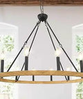 12 Light Farmhouse Wagon Wheel Chandelier 38 Inch Diameter Rustic Round Pendant Light Fixture In Golden Oak Perfect For Dining Room Or Kitchen Island Large 360 Degree Warm Glow Country Style Lighting For Cozy Modern Homes.