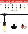 Linkable LED String Lights with Remote for Indoor Outdoor Use, 24 Ft Color Changing Patio Lighting, 8 Plastic E26 Bulbs, diagram