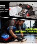 Person using kneeling sitting creeper with seat and chest support, highlighting comfort and mobility for tile work