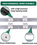 500mm SBR12 Linear Rail Kit With 2 Rails And 4 SBR12UU Blocks for CNC routers, showing pre-drilled holes and anti-rust features.