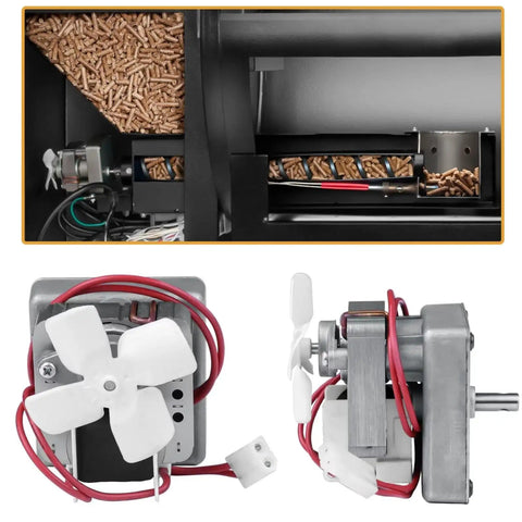 2.0 RPM Auger Motor Replacement For Wood Pellet Grills 120V 60Hz 2 Pole Heavy Duty Feeding Gear with fan and wiring details