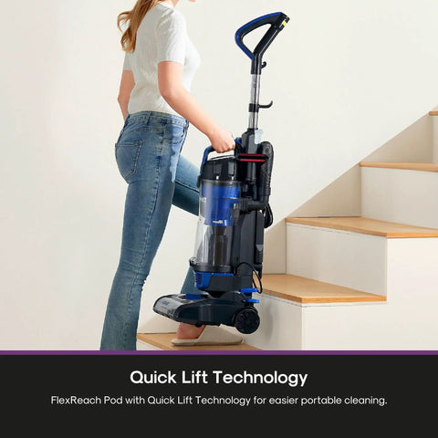 Eureka PowerSpeed Lightweight Upright Vacuum Cleaner With Upgraded Cyclone System For Powerful Pickup On Carpet And Hard Floor Captures Large Debris Dirt And Microscopic Dust In Sleek Blue And Black New Model Design