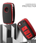 Volkswagen Key Fob Cover Premium Soft TPU 361 Degree Full Protection Anti Drop Anti Scratch Case For Jetta Beetle Golf Tiguan Passat Polo MK6 3 Buttons Leather Red