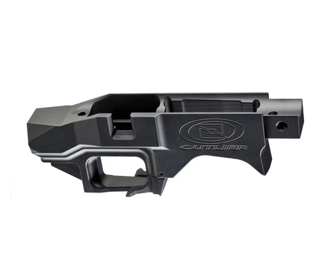 Modular Rifle Chassis For Remington 700 Short Action 3.0 Inch AICS Compatible, side view showing Outlier logo