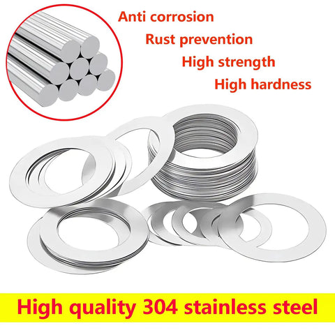 M8 Stainless Flat Washers 8mm ID X 14mm OD X 0.2mm Thick Ultra Thin Spacers, 50 Pcs, 304 Stainless Steel, Corrosion Resistant Hardware for DIY Projects shown stacked