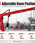 4 adjustable boom positions on Built Tough 2 Ton Hydraulic Engine Hoist for versatile lifting tasks in garage setups.