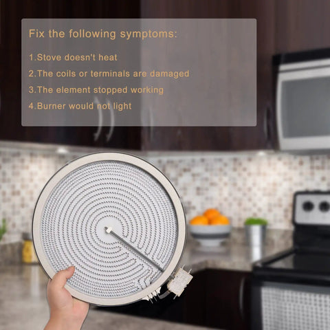 Person holding Upgrade 12 Inch Dual Haliant Radiant Surface Element For GE Ranges against kitchen backdrop