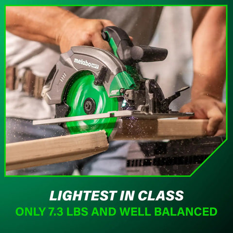 Go To 18V MultiVolt Cordless Circular Saw With 7 1/4 Inch Blade cutting wood on workbench