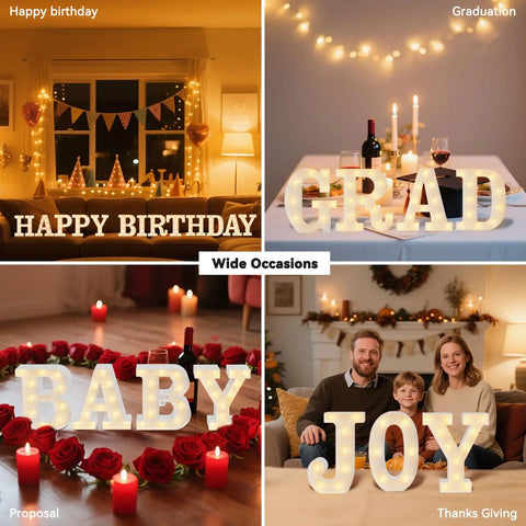 Lit Diamond Bulb Marquee Letter Lights With 26 Alphabet Characters Sparkling LED Lighted Letter Sign for celebrations and decor.