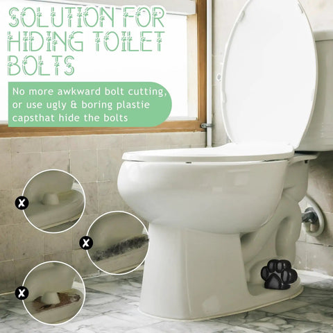 Decorative Paw Print Toilet Bolt Caps Black 2 Pack cute bathroom screw covers under toilet for fresh home makeover.