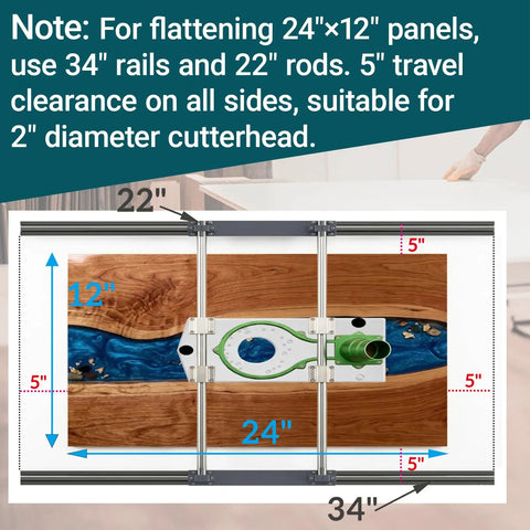 Beast Mode Heavy Duty Full Size Router Sled Kit With Dust Collection System with 34" rails and board measurement guide.