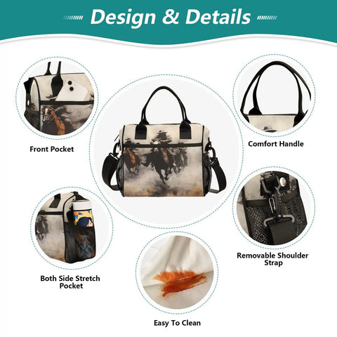 Insulated Lunch Cooler Bag With Detachable Shoulder Strap Reusable Tote showcasing design features and waterproof nylon