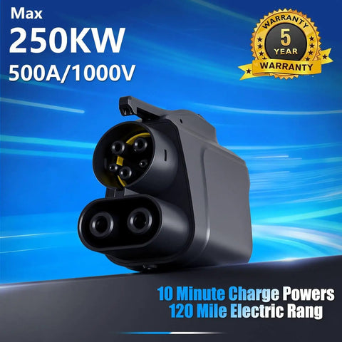 NACS To CCS Electric Vehicle Charging Adapter Compatible With Tesla Superchargers for fast charging up to 250kW, 500A, 1000V.