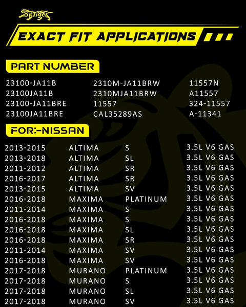 Exact fit applications for Upgraded 3.5L V6 Alternator For Nissan Maxima Altima Murano 2011-2018, showing part numbers.
