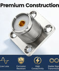 UHF Female Chassis Mount Connector Kit 5 Pack 4 Hole Flange Panel Mount With Solder Cup For PL259 Male Plug Compatible With Ham Radio CB Radio