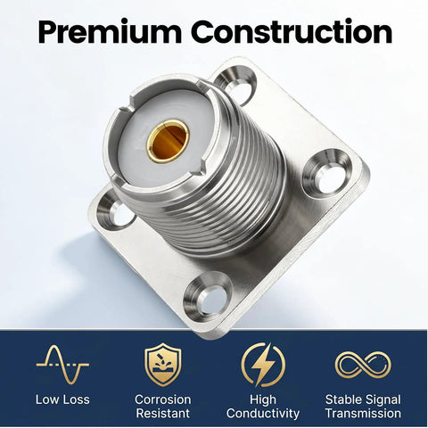 UHF Female Chassis Mount Connector Kit 5 Pack 4 Hole Flange Panel Mount With Solder Cup For PL259 Male Plug Compatible With Ham Radio CB Radio