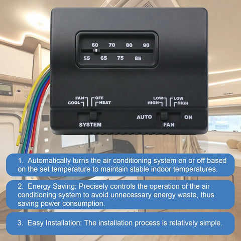 RV Thermostat For Mach Air Conditioners Heat And Cool Control Single Stage Replacement Easy Install With Color Coded Wiring.