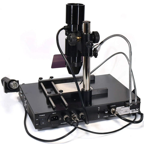 4 in 1 Pro Grade Infrared BGA Soldering Station With Preheater, Hot Air Rework, and Soldering Iron on tabletop