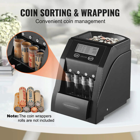 Coin Sorter And Counter Machine For Pennies Nickels Dimes Quarters With LCD Display Fast Sorting Up To 230 Coins Per Minute