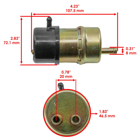 Side and bottom view of Drop In Fuel Pump Replacement For Honda VT1100 Shadow Series Including VT1100C Shadow Spirit 1999-2007