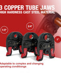 Get Your Hands On This Awesome Mini Copper Press Tool With Battery Powered Cordless Design Featuring Three Jaws For Half Inch And Three Quarter And One Inch Pipes. Three copper tube jaws made of high hardness cast steel with sizes marked.