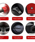 Close-up images showing features of Mini Pneumatic Impact Wrench Loaded With Beast Mode Torque And Five Adjustable Levels Crushing 1300 To 2400 Nm.