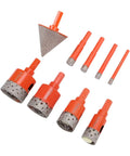 Solid 8 Piece Hole Saw Kit With Porous Vacuum Brazed Design For Tile Ceramic Glass Granite Marble Drilling Sizes 6 To 35mm Plus 2 Inch Chamfer Bit Tool, 8-piece set