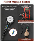 ESD Safe Anti Static Wrist Strap With Adjustable Fit And Alligator Clip testing setup with multimeter and resistor details.