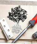 Image of 30 Pack Hidden Furniture Connectors And Adjustable Cabinet Fastener Brackets For Wardrobes And Sofas with screws and tools.