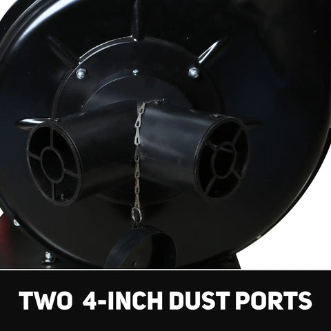 Heavy Duty Shop Dust Collector 1-1/2 Hp Dual Voltage Motor Powers 1100 Cfm Sawdust Hog Action showing two 4-inch dust ports.