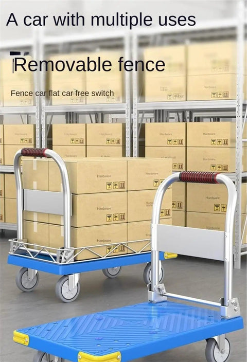 Heavy Duty Platform Cart With Removable Wire Fence Converts To Flatbed, 400kg Capacity, Quiet 12.7cm Wheels, Dual Swivel Casters, Go To Appliance And Material Moving Dolly with boxes