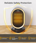 Indoor Space Heater 1500W Ceramic PTC With Thermostat And 24Hour Timer, Reliable Safety Protection Features, Black