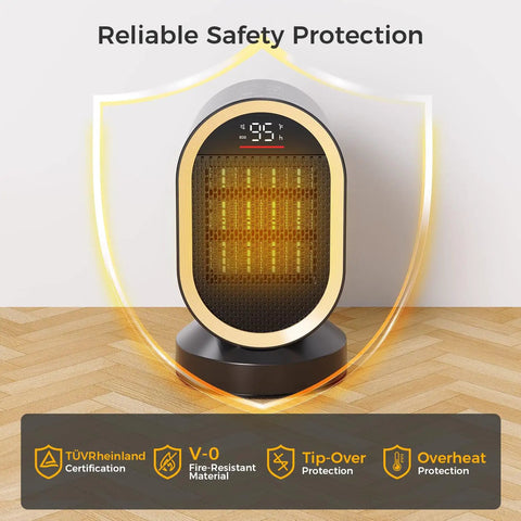 Indoor Space Heater 1500W Ceramic PTC With Thermostat And 24Hour Timer, Reliable Safety Protection Features, Black