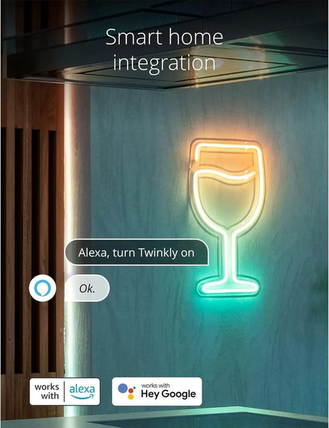 Smart home display showing voice command integration with 6.5ft RGB LED Strip Tube Flexible With 16M Colors, USB C Powered.
